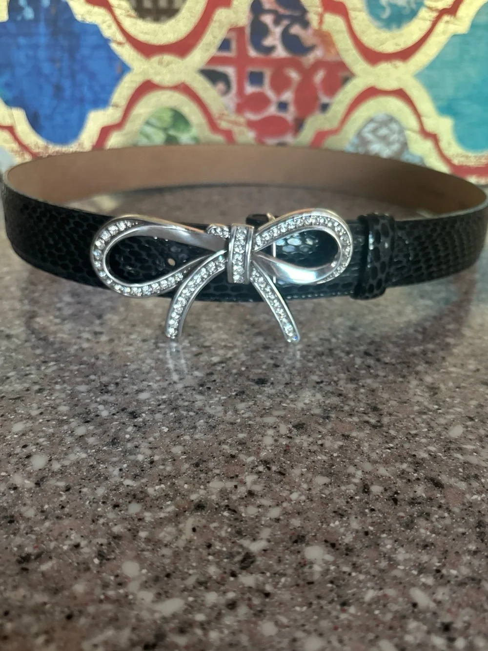 Brighton Women’s 32 Black Belt w/ Rhinestone Bow Hardware Size 32